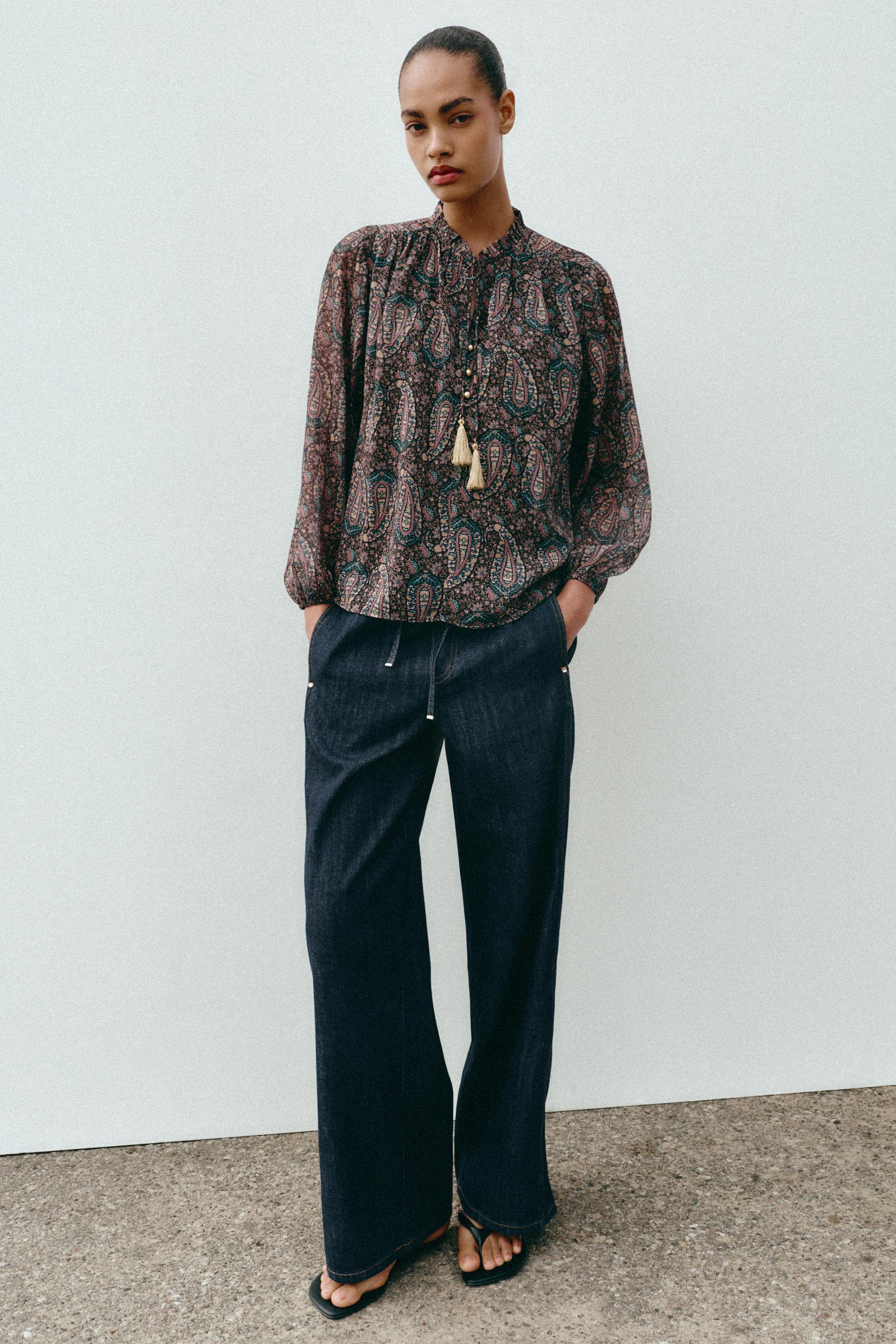 PRINTED SEMI-SHEER BLOUSE